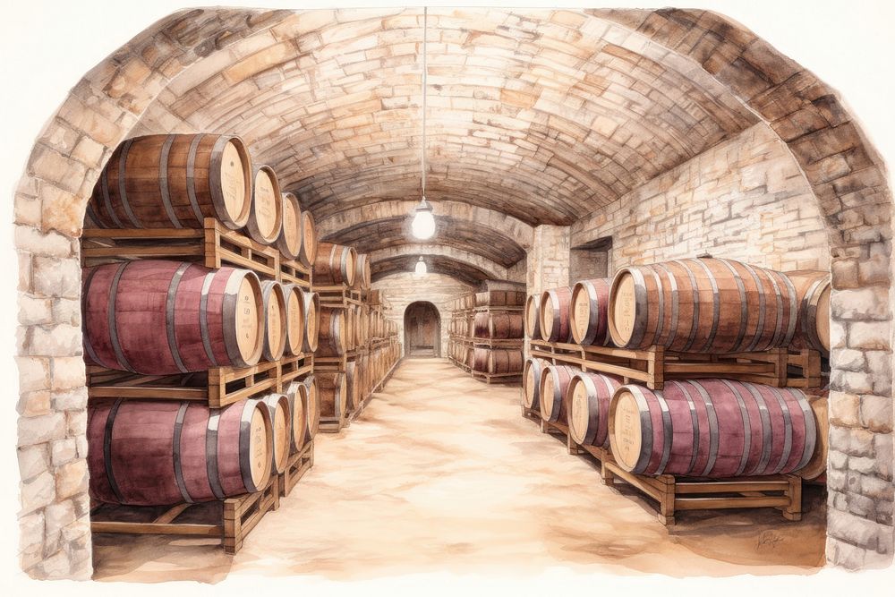 Wine cellar drawing architecture refreshment. AI generated Image by rawpixel.
