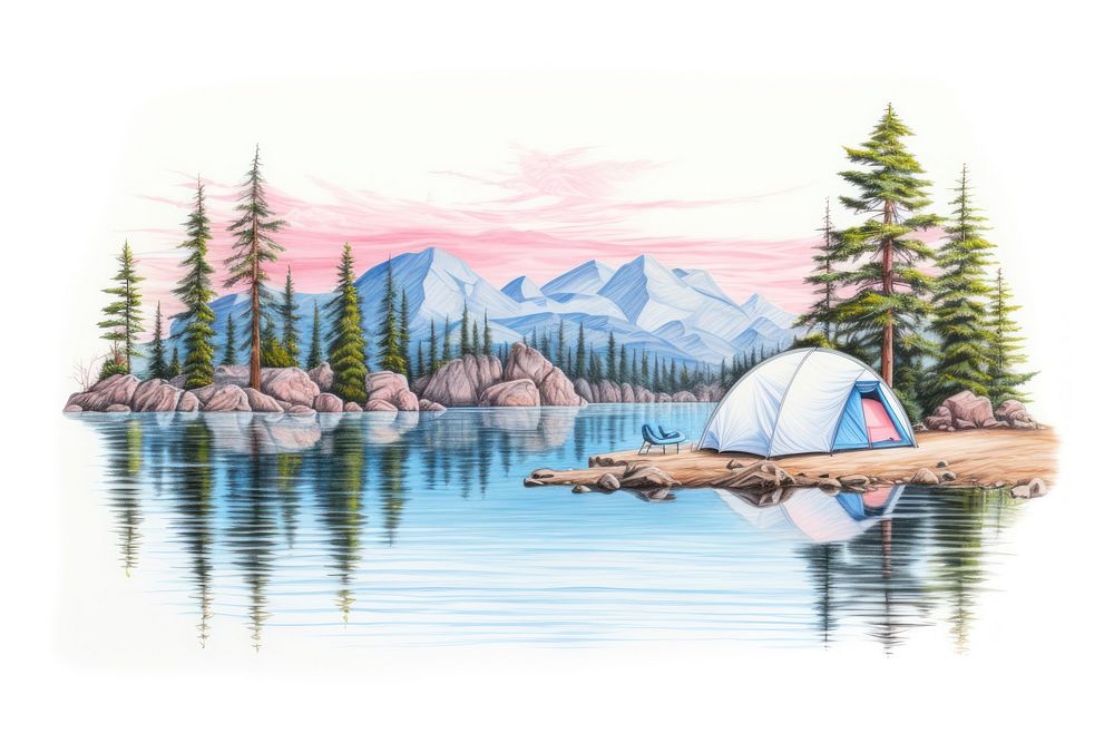 Lake camping outdoors drawing nature. AI generated Image by rawpixel.