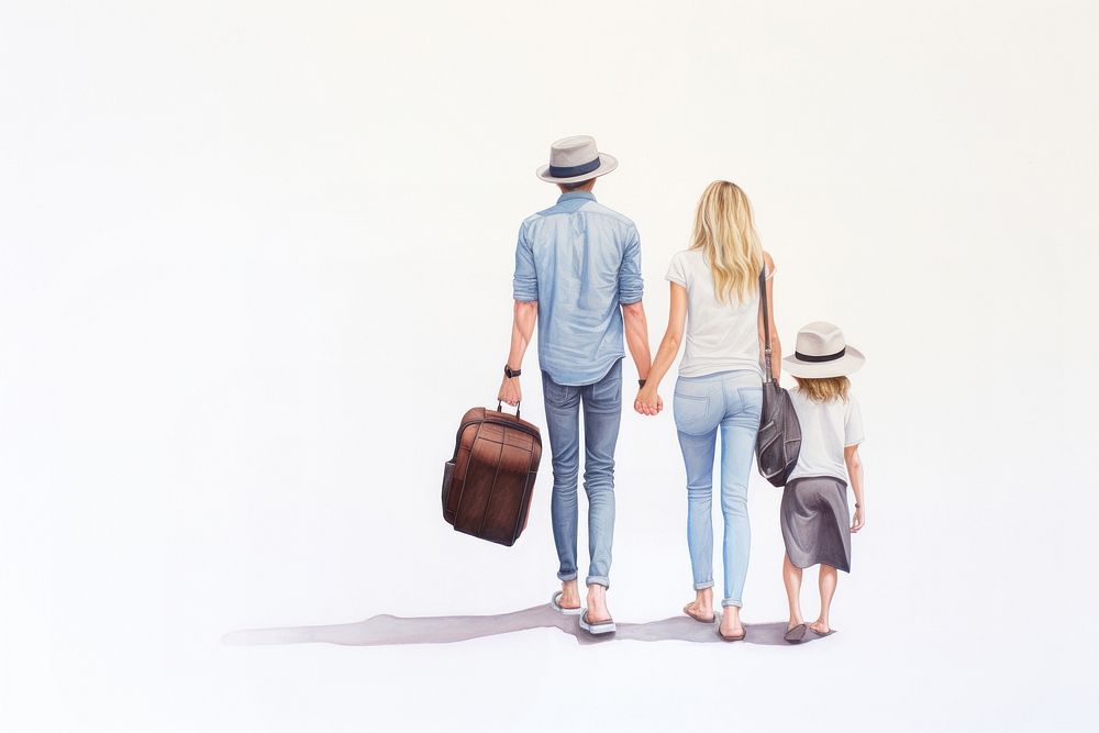 Family travel walking drawing adult. AI generated Image by rawpixel.