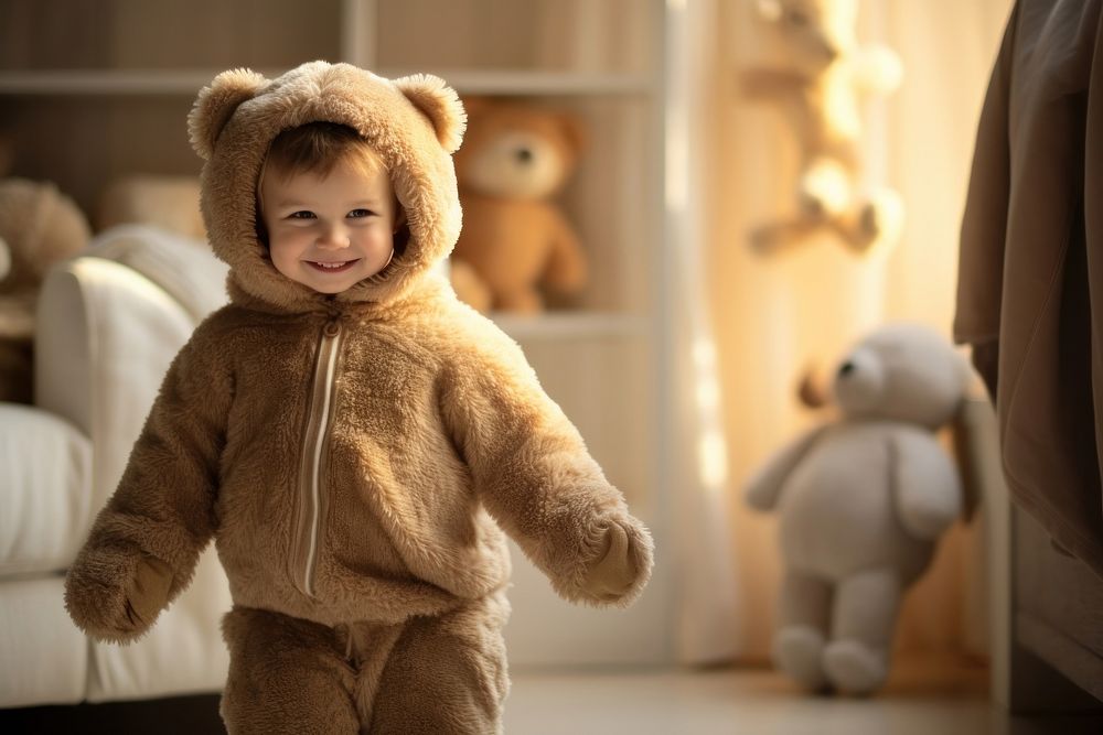 A male toddler hugging a brown teddy bear portrait photo. AI generated Image by rawpixel.