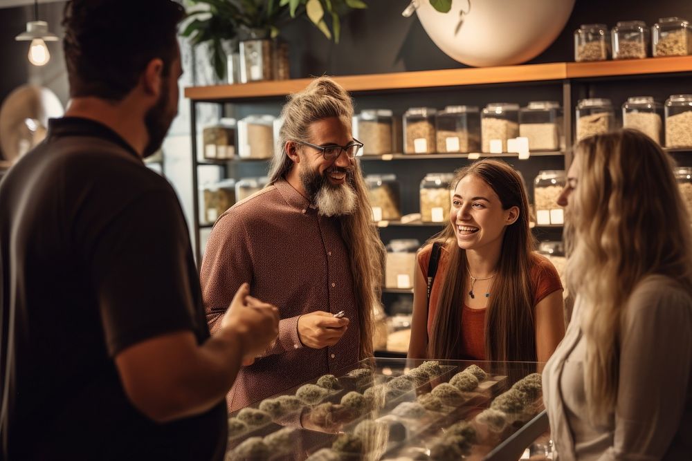 Marijuana shop customer talking adult. AI generated Image by rawpixel.