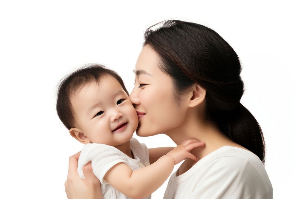 Toddler mother kissing portrait. AI generated Image by rawpixel.