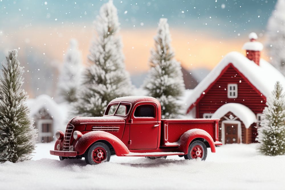 Christmas tree car vehicle winter truck. AI generated Image by rawpixel.