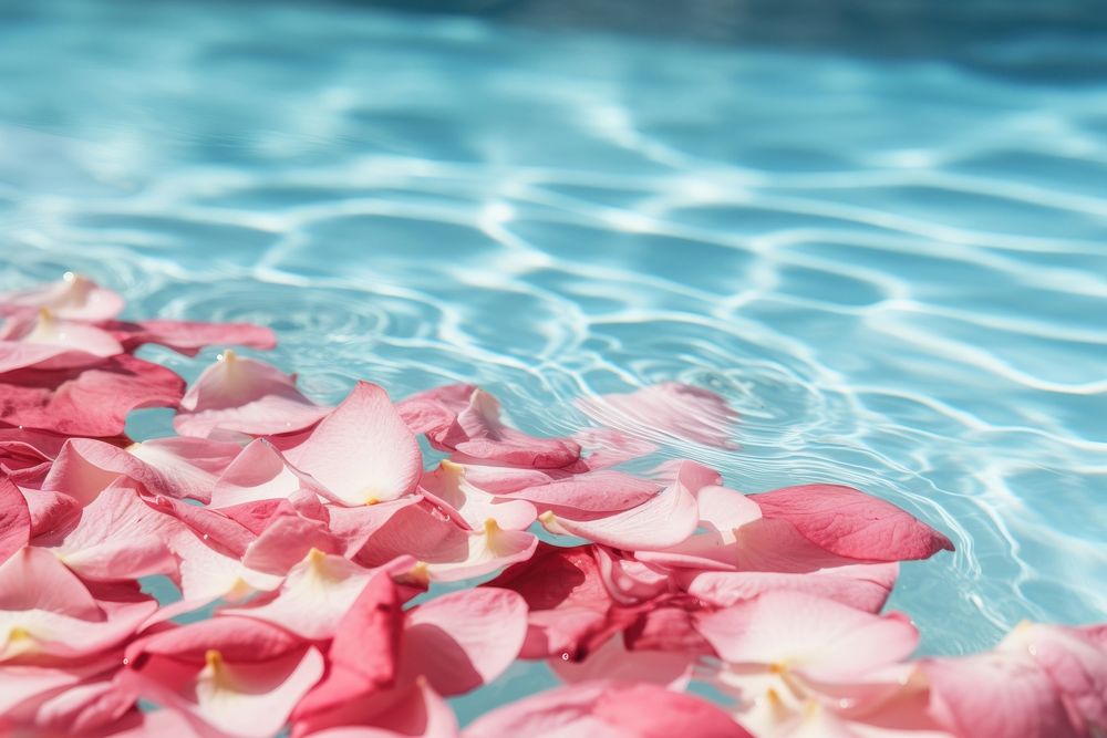 Flower petal swimming outdoors. 