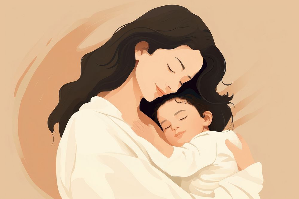 Sleeping portrait hugging child. AI generated Image by rawpixel.