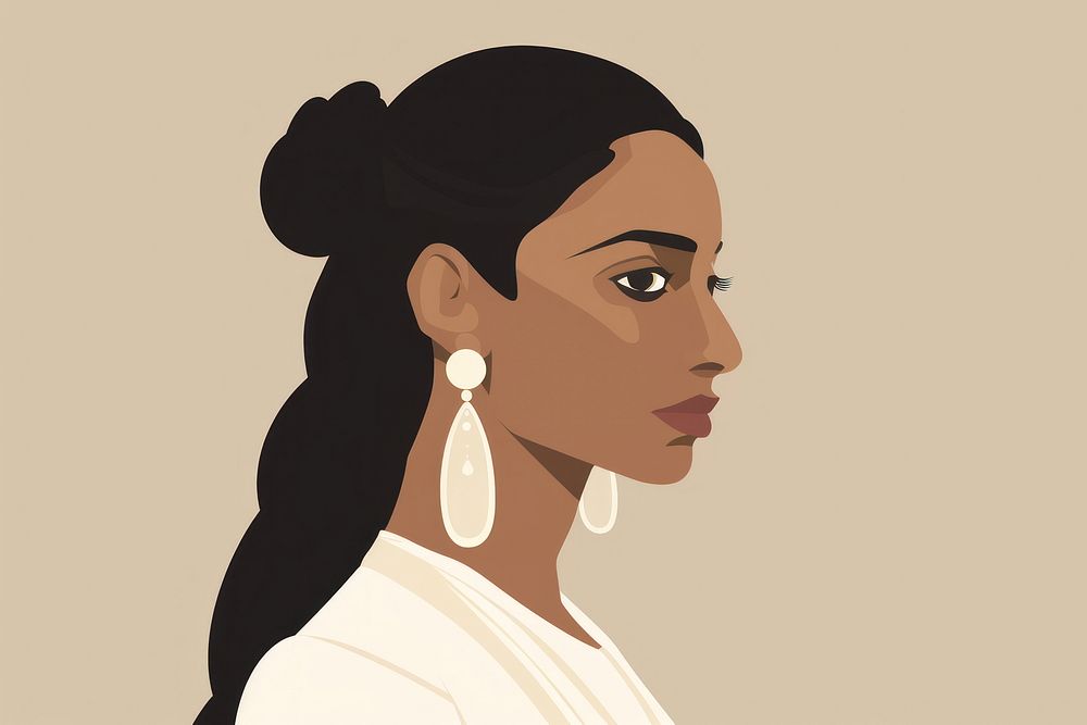 Minimalist indian woman portrait earring jewelry. AI generated Image by rawpixel.