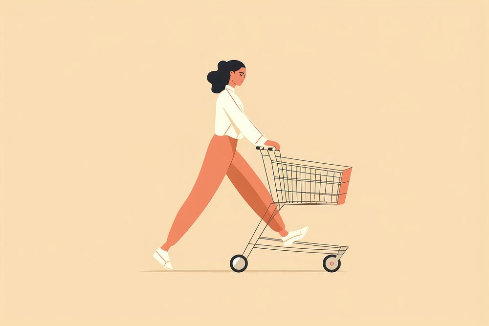 Woman pushing shopping cart consumerism supermarket groceries. AI generated Image by rawpixel.