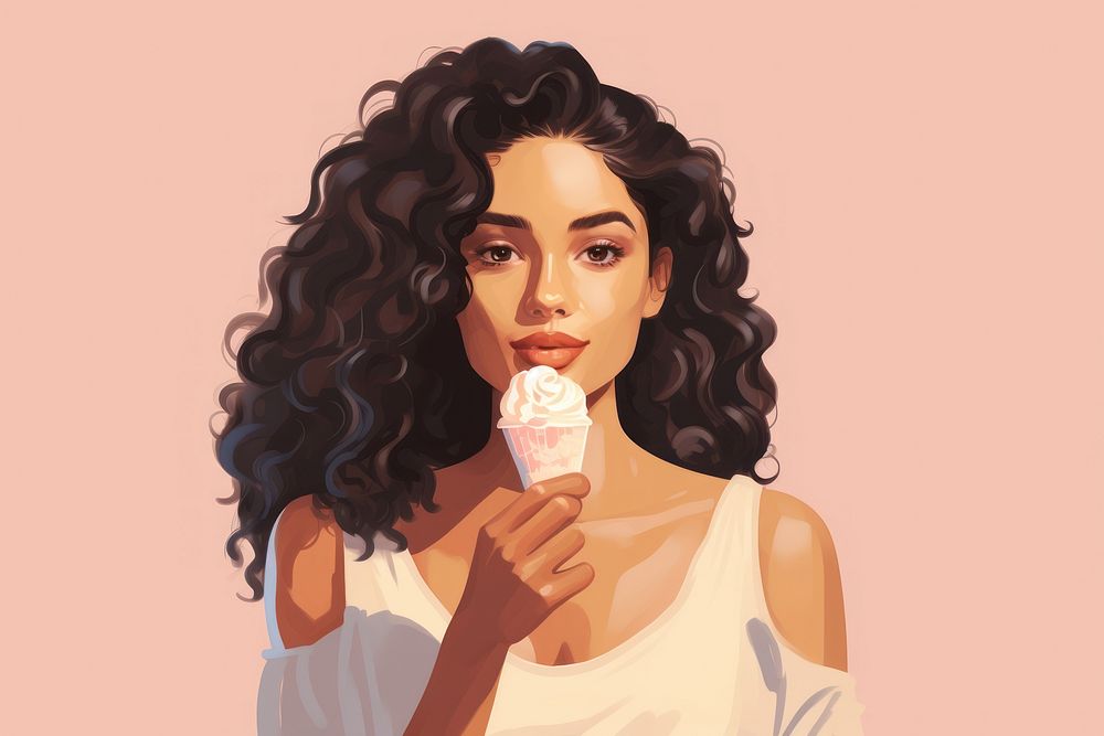 Young girl eating ice cream adult woman hairstyle. AI generated Image by rawpixel.