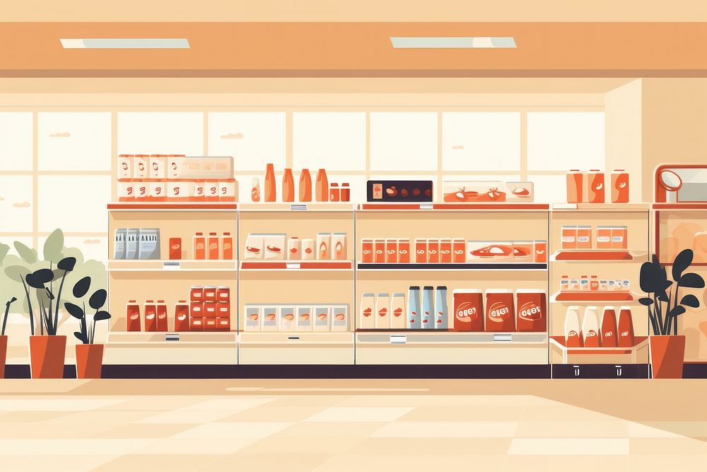 Supermarket shelf architecture arrangement. AI generated Image by rawpixel.