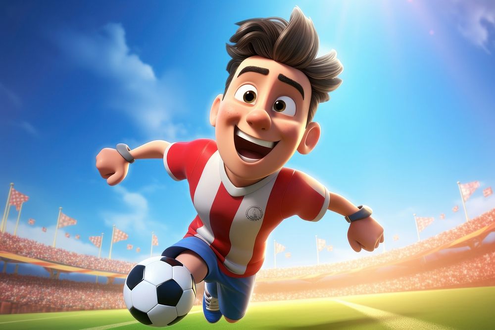 A man playing soccer cartoon football stadium. AI generated Image by rawpixel.