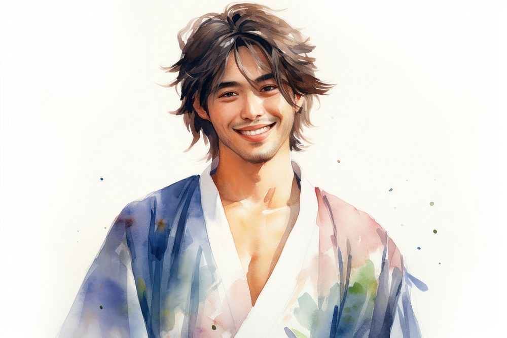 Japanese male wearing yukata portrait smiling adult. AI generated Image by rawpixel.