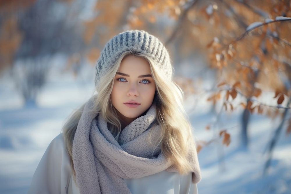 Young beautiful blonde scarf sweater winter. AI generated Image by rawpixel.