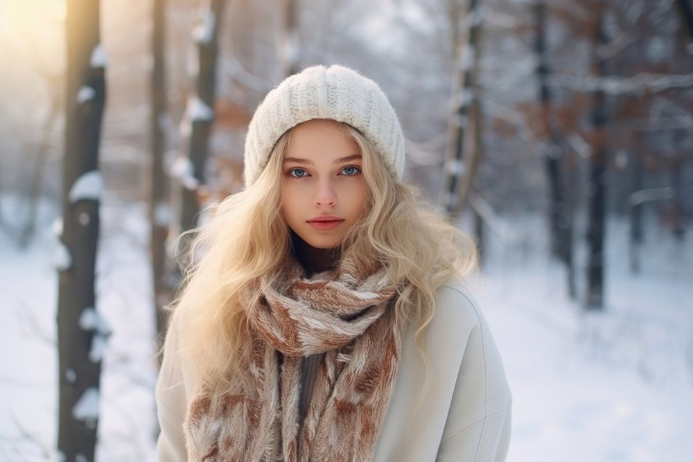 Young beautiful blonde scarf portrait winter. AI generated Image by rawpixel.