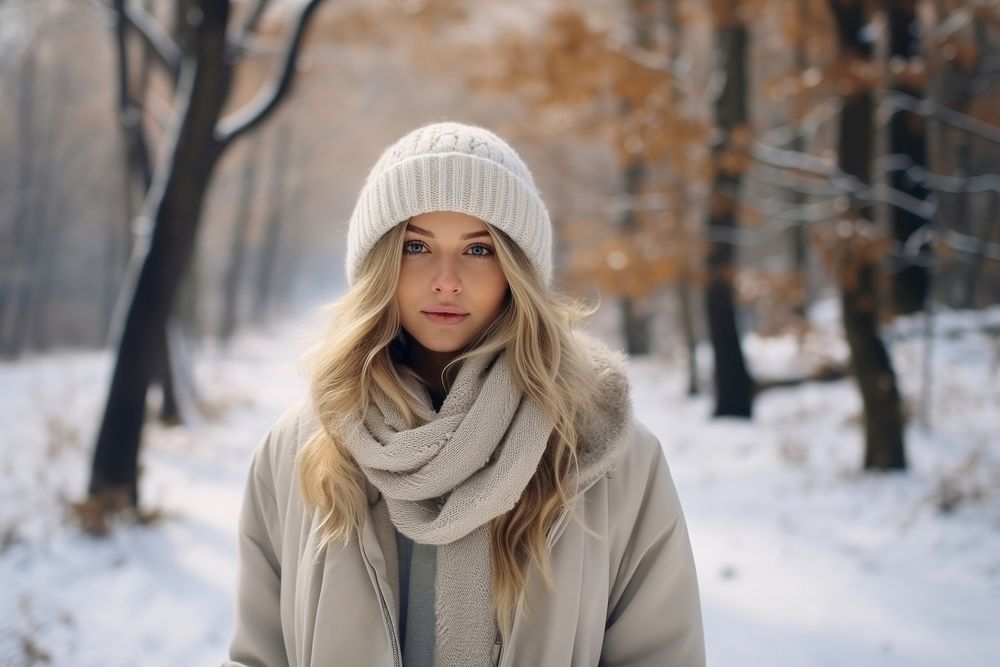 Young beautiful blonde scarf snow | Premium Photo - rawpixel