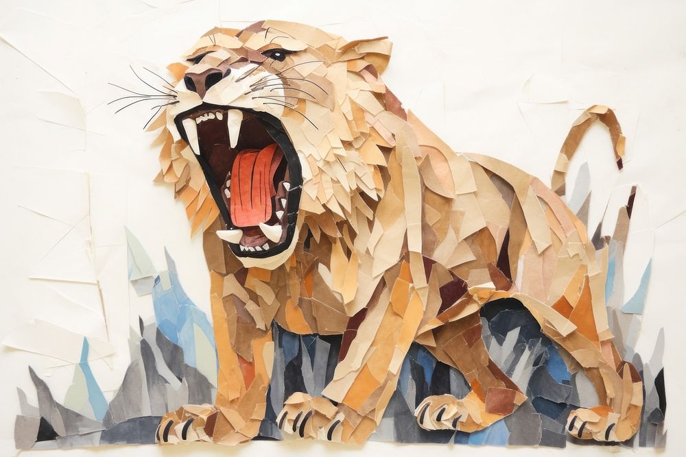 Roaring lion painting animal mammal. AI generated Image by rawpixel.