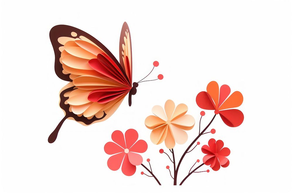 Butterfly sniffing flower pattern petal plant. AI generated Image by rawpixel.