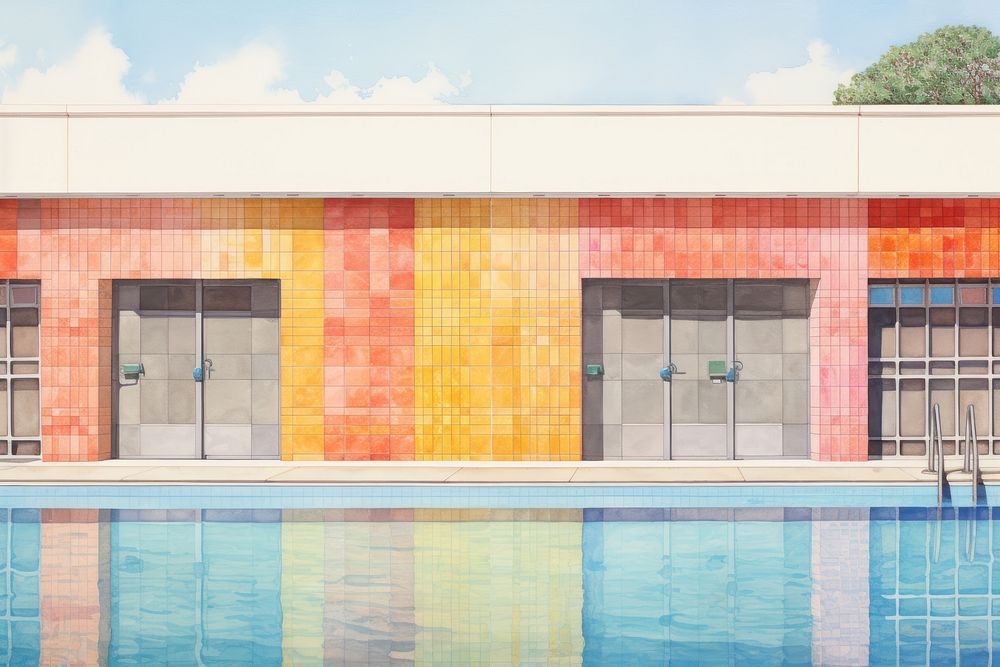 Clean public pool architecture building painting. AI generated Image by rawpixel.