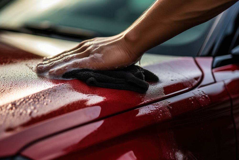 Car wash cleaning vehicle hand. 