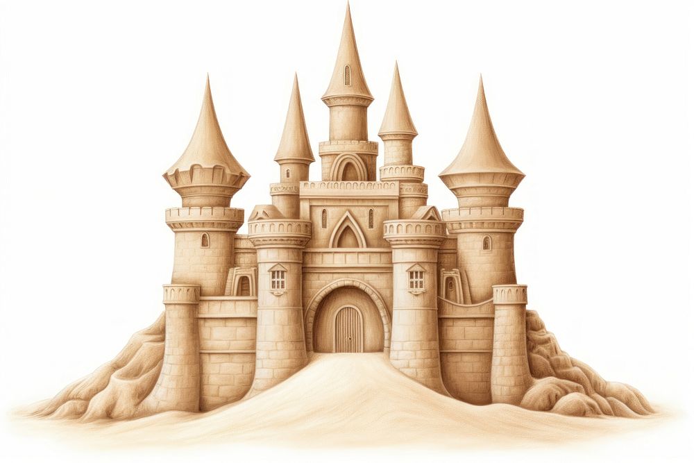 Sand castle drawing architecture building. AI generated Image by rawpixel.