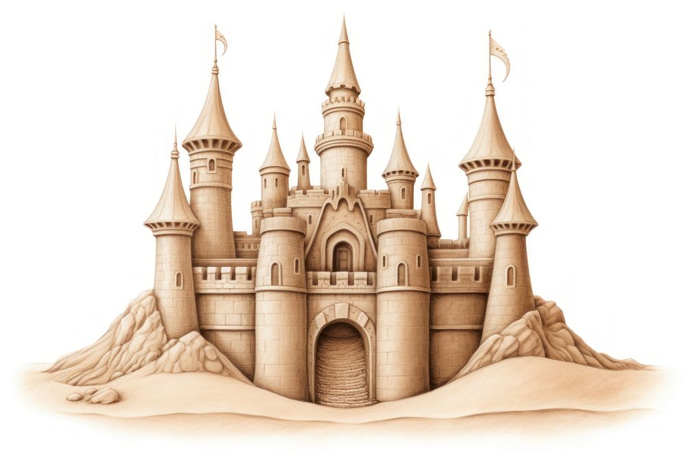 Sand castle drawing architecture building. AI generated Image by rawpixel.
