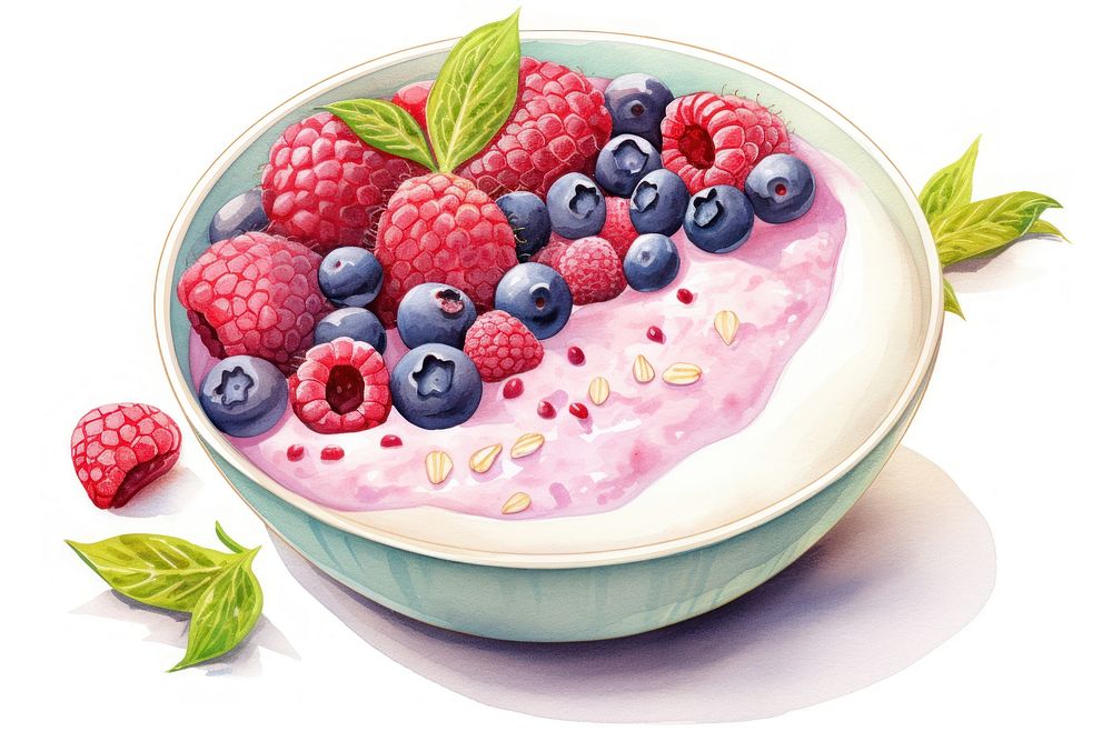 Smoothie bowl raspberry blueberry dessert. AI generated Image by rawpixel.