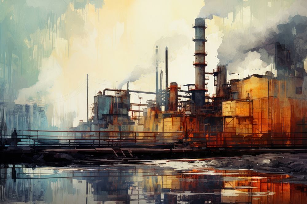 Factory architecture refinery reflection. AI generated Image by rawpixel.