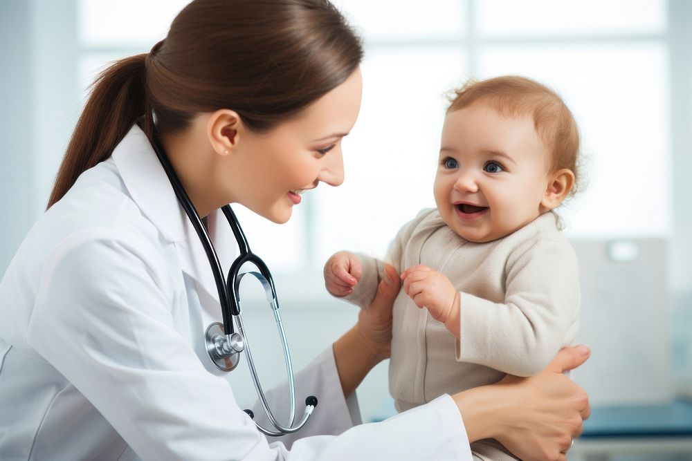 Female doctor stethoscope adult baby. AI generated Image by rawpixel.