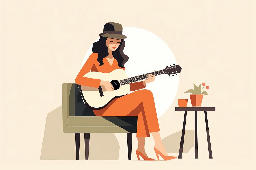 Woman playing guitar musician sitting | Premium Photo Illustration ...