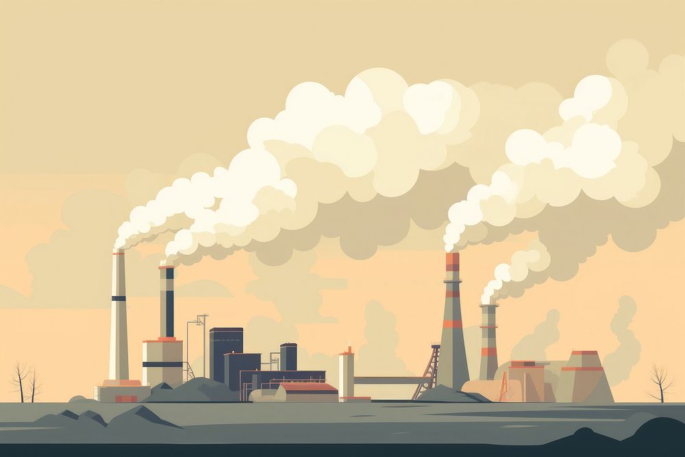 Factory smoke chimney pollution architecture technology. AI generated Image by rawpixel.