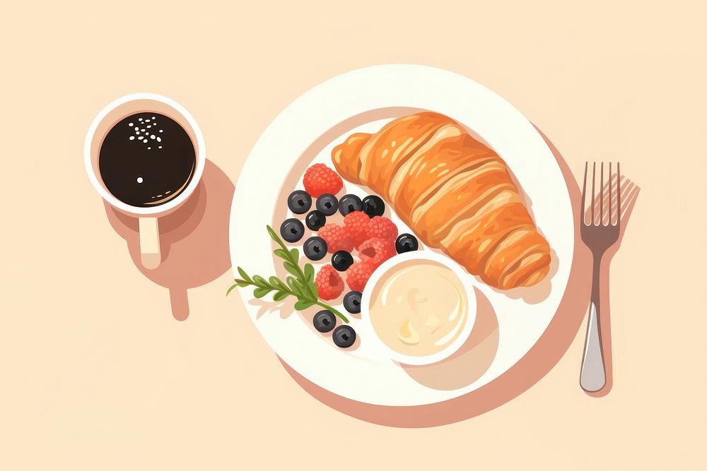 Breakfast food croissant brunch. AI generated Image by rawpixel.
