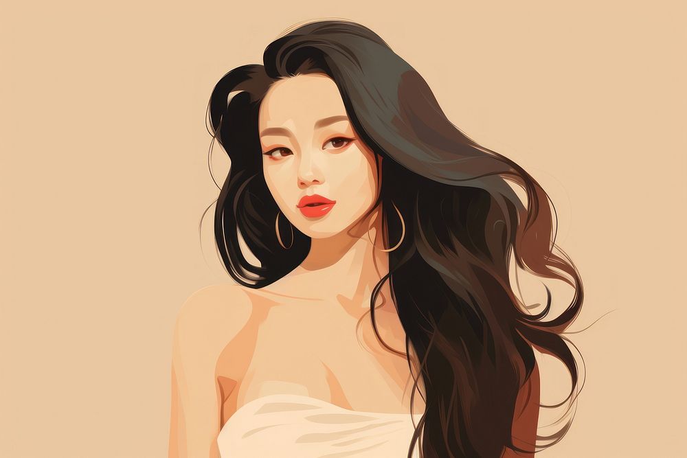 Asia girl portrait sketch adult. 