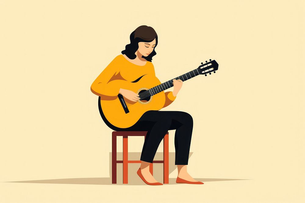 Woman playing guitar musician sitting chair. AI generated Image by rawpixel.