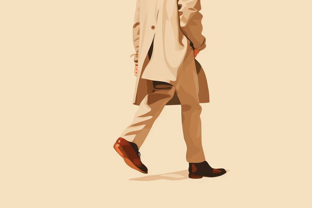 Man walking footwear overcoat khaki. AI generated Image by rawpixel.