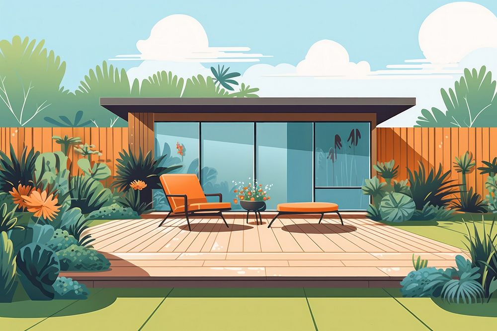Suburban yard garden architecture furniture building. AI generated Image by rawpixel.