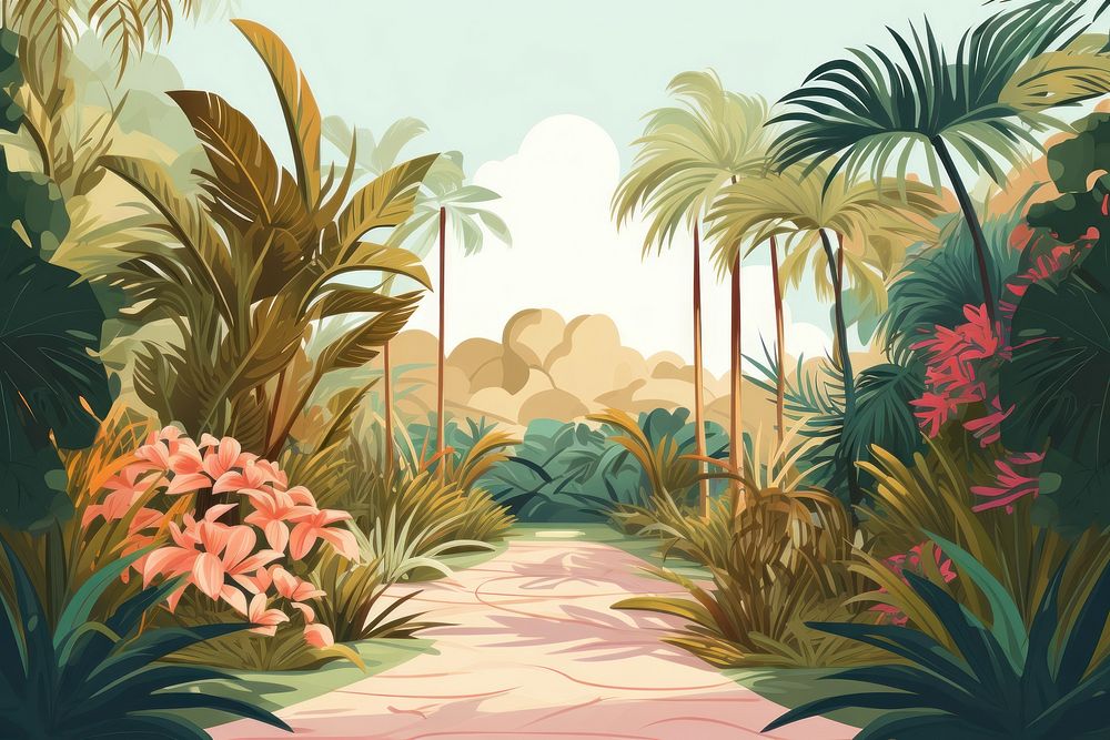 Tropical garden vegetation landscape outdoors. AI generated Image by rawpixel.