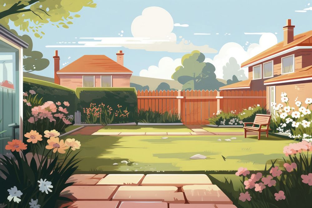 Suburban yard garden architecture landscape outdoors. AI generated Image by rawpixel.