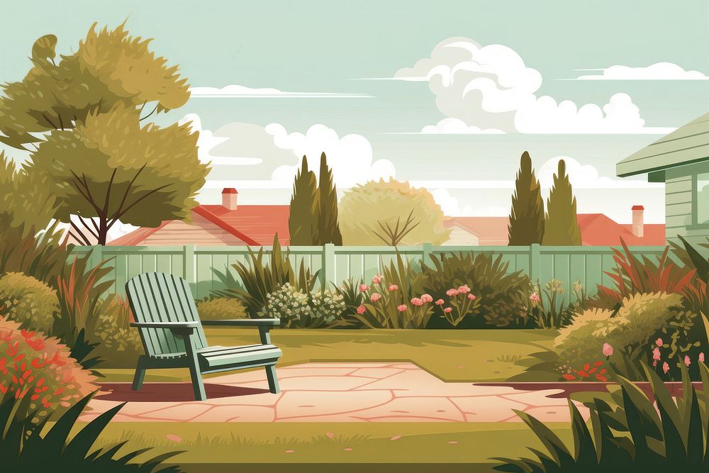 Suburban yard garden architecture furniture landscape. AI generated Image by rawpixel.