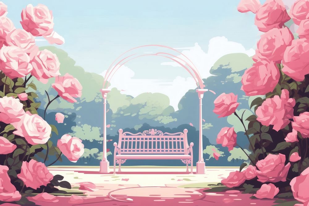 Roses garden architecture outdoors blossom. AI generated Image by rawpixel.