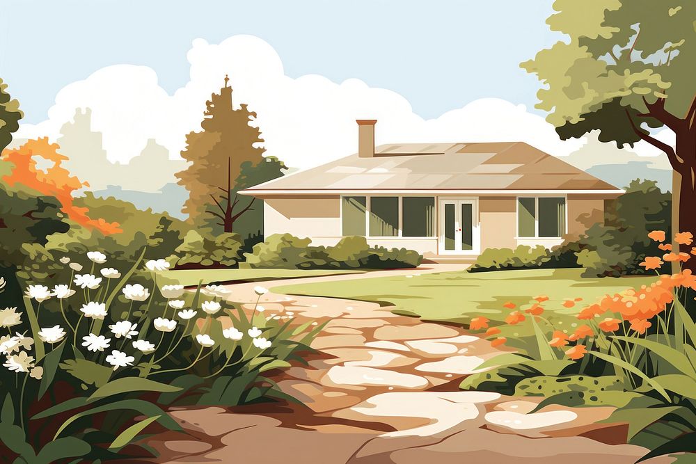 Cottage garden landscape architecture building. AI generated Image by rawpixel.