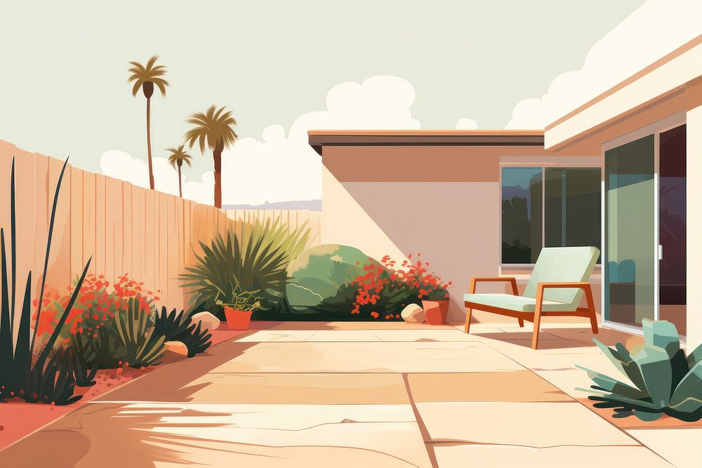Suburban yard garden architecture furniture building. AI generated Image by rawpixel.