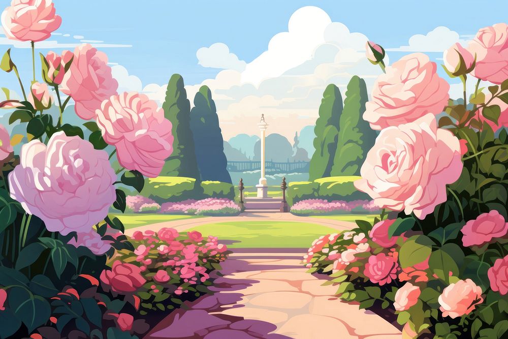 Roses garden outdoors blossom flower. AI generated Image by rawpixel.