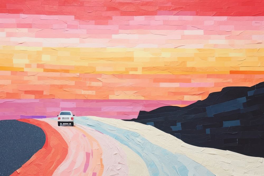 Road trip art painting outdoors. AI generated Image by rawpixel.