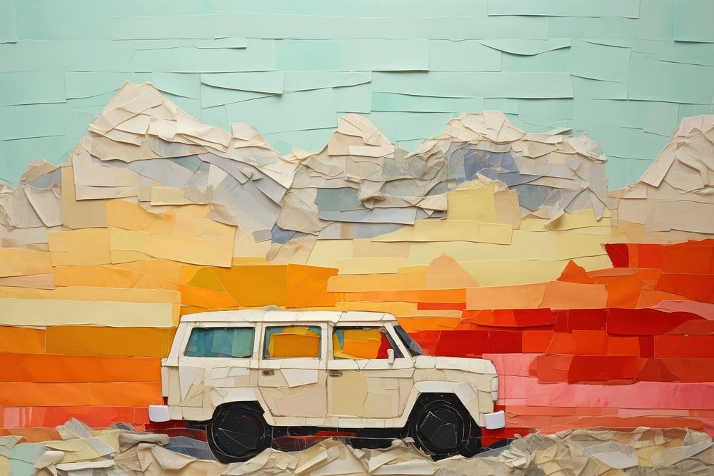 Road trip art painting vehicle. AI generated Image by rawpixel.