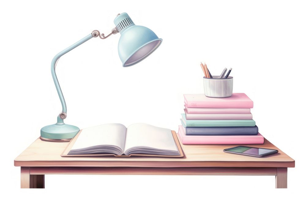 Reading desk book lamp publication. AI generated Image by rawpixel.