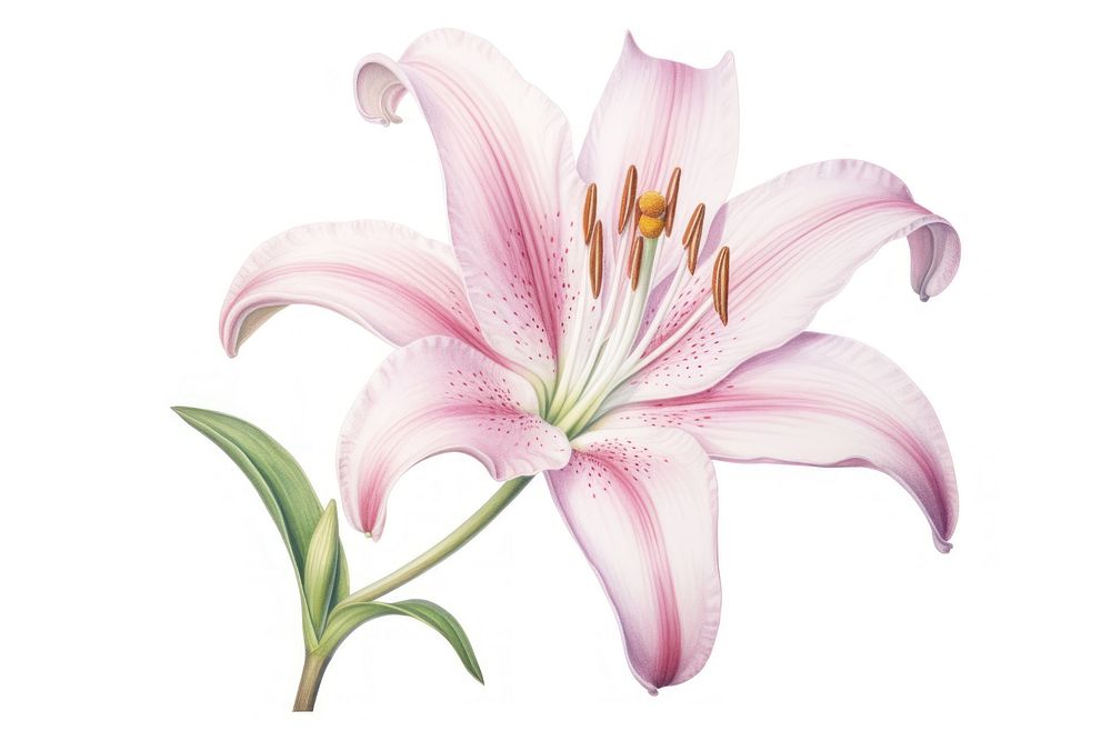 Pink lily flower plant white background. AI generated Image by rawpixel.