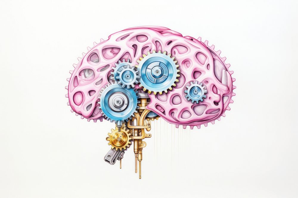 Drawing brain gear art. AI generated Image by rawpixel.