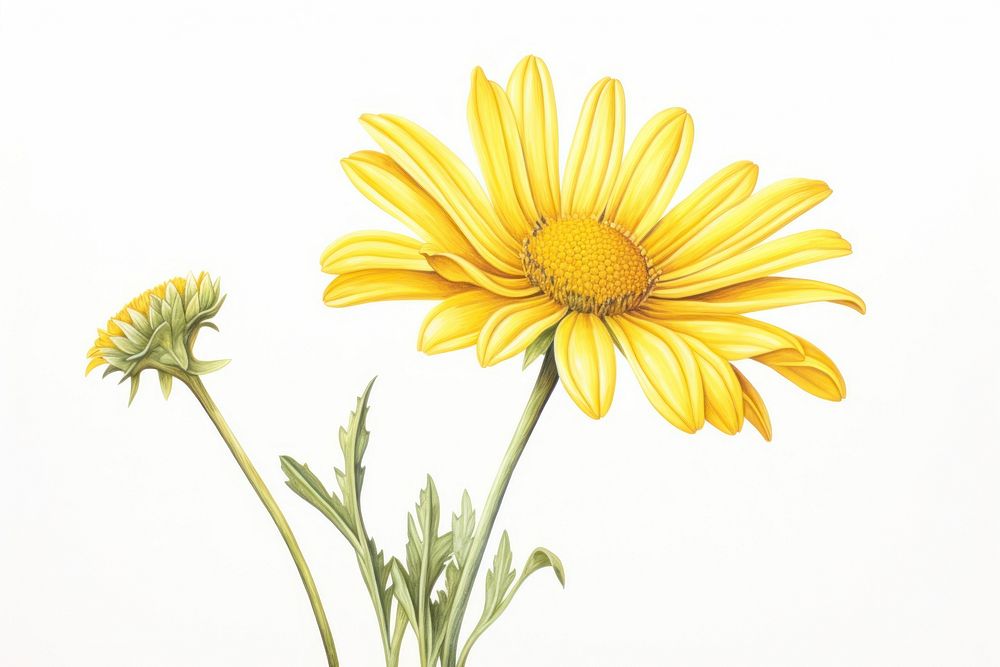 Yellow daisy sunflower drawing yellow. AI generated Image by rawpixel.