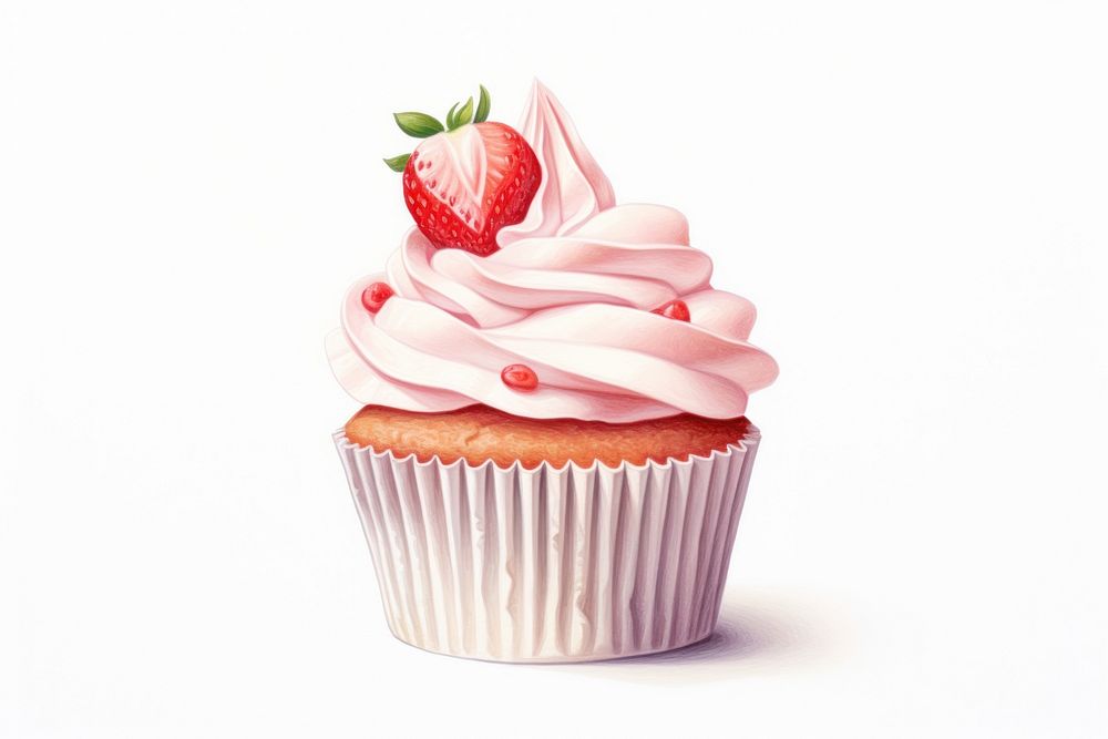 Strawberry cream dessert cupcake. AI generated Image by rawpixel.