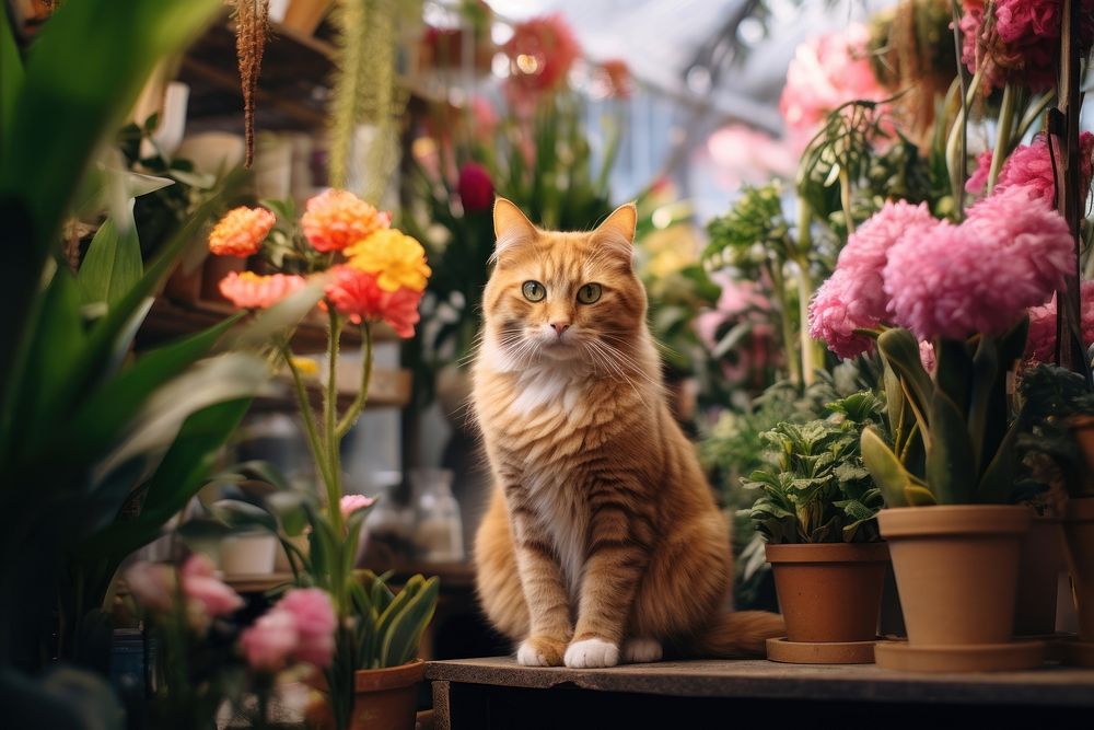 Cat flower animal mammal. AI generated Image by rawpixel.