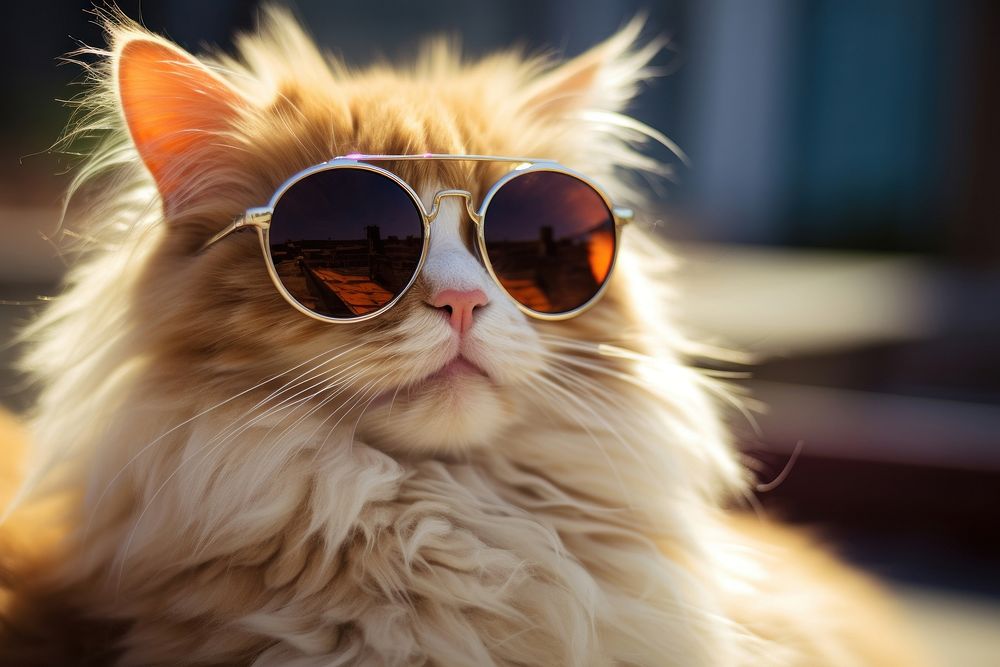 Fluffy cat sunglasses mammal animal. AI generated Image by rawpixel.